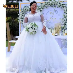 High Quality Long Sleeve plus size bridal Gown lace Wedding Dresses vestidos de noiva