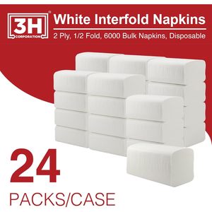 กระดาษเช็ดปากแบบพับ 3H สีขาว ใช้แล้วทิ้ง 2 ชั้น 6000 แผ่น บรรจุภัณฑ์แบบแพ็คใหญ่ (24 แพ็ค, 250 แผ่น/แพ็ค) ขนาด 6.3" x 7.6" เมื่อกางออก - Product Image 6