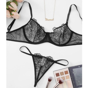 Biancheria intima Sexy di vendita calda occidentale Lingerie passione reggiseno trasparente e slip Set biancheria da donna Sexy perizoma a tre punti - Product Image 1