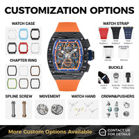 Montre mécanique de luxe pour homme CRONUSART - Boîtier en fibre de carbone noire avec bracelet en caoutchouc orange, aiguilles luminescentes
