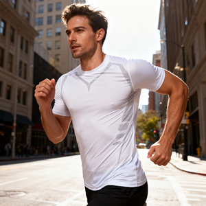 Camiseta de cuello redondo de diseño Simple de nuevo estilo para hombres musculosos ropa deportiva de gimnasio de secado rápido ejercicio Fitness hombres camiseta - Product Image 3