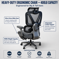 Chaise de bureau ergonomique confortable à dossier haut en maille, appui-tête 3D réglable, pivotante et inclinable, conforme CE EN 1335, 37 cm