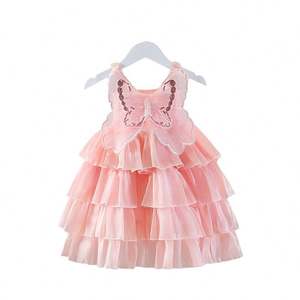 Niñas Bebé Poncho 2025 Verano Perla Crepúsculo Nube Velo Princesa Vestido Halter Mariposa Alas Pastel Falda - Product Image 1