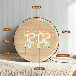 EMAF Décoration de chambre à coucher moderne en bambou Grand affichage électronique à LED Calendrier de la salle Réveil numérique mural avec télécommande - Product Image 4