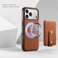 Casing Dompet Pengisian Daya Nirkabel Magnetik N52 untuk iPhone 18 Pro Max 17 16, Penutup Kulit PU Vintage dengan Tempat Kartu yang Dapat Dilepas