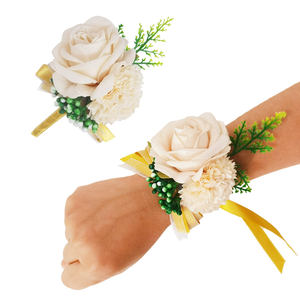 शादी प्रोम कंचुकी और बूटोनीयर सेट, गुलाब कलाई कंचुकी रिबन कंगन, कृत्रिम फूल शादी का सामान - Product Image 6