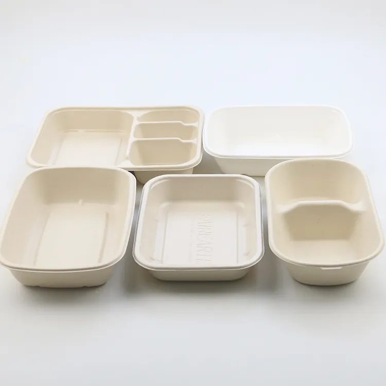 Custom Sugarcane Bagasse Packaging Paper Disposable Meal Food Container Deep Tray Biodegradable