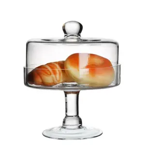 Suporte de vidro cristal transparente artesanal, suporte de bolo de vidro de casamento com cobertura