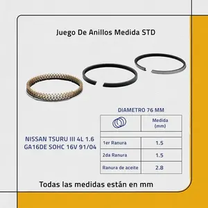 Jeu de segments de piston standard pour Nissan Tsuru III 4L GA16DE SOHC 16V 91/04 - Product Image 2