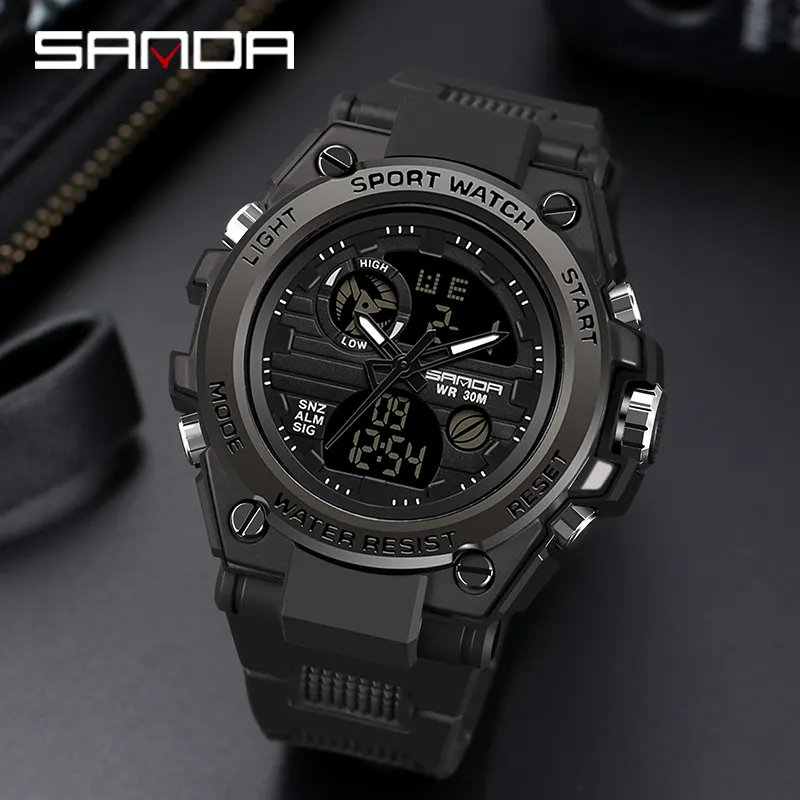 SANDA 739 Sports Men's Digital Watches Led Analog Top Brand Luxury Quartz Watch Men Waterproof S Shock Reloj Digital
