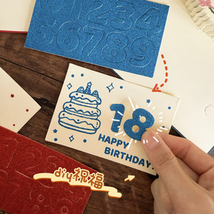 Carte de vœux 3D faite main brillante avec poudre dorée, motif dessin animé, petite et fraîche, invitation unique en papier pour gâteau, pour anniversaires et remerciements - Product Image 3