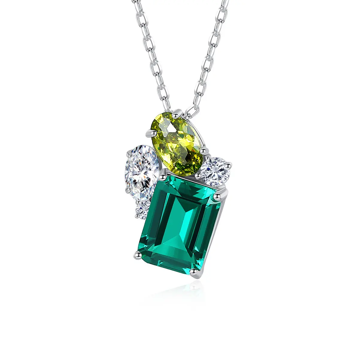 Drop Verzending Mode Charme Sieraden 925 Sterling Zilveren Ketting Bagutte Emerald Gem Stone Hanger Ketting Voor Vrouwen Meisjes