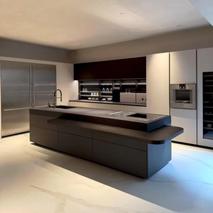 Gabinetes de Cocina de Madera Sólida Minimalistas de Lujo de Alta Gama, Estilo Moderno Personalizado, con Isla para Salas de Estar - Product Image 1