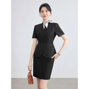 Women's Short Sleeve Suit Set Navy Blue Professional Reception Uniform For Hotel Jewelry Store Beauty Salon - Product Image 2