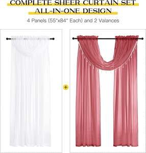 Fabrika toptan oturma odası pencere kırmızı perde 54X63 54X84 inç valance ile ekli düğün sırf perdeleri panelleri - Product Image 5