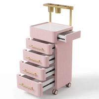 Meuble de salon de coiffure moderne en bois, chariot mobile avec poignée dorée, chariot de rangement multi-tiroirs à roulettes noires pour salon
