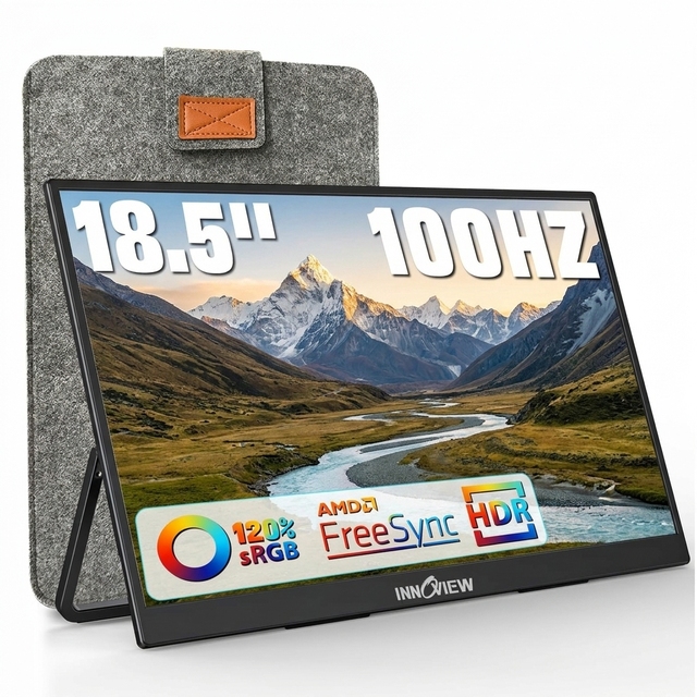 Lightweight Portable Monitor 18.5 Inch 100Hz FHD 1080P Laptop External Display HDR IPS Screen Built in Speakers for Study