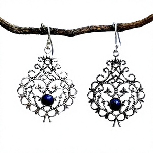 Boucles d'oreilles en forme de larme femmes bijoux couleur argent pierres de Lapis naturelles crochet boucle d'oreille cadeaux en gros boucles d'oreilles pour les femmes fête bohème - Product Image 2