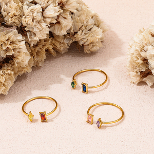 High-End Women's Stainless Steel Rings 18K Gold PVD <strong>Abstract</strong> Colorful Zirconia Open <strong>Design</strong> Bezel Setting Trendy Style-Tarnish - Product Image 5