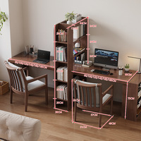 Bureau double en bois d'hévéa pour adultes, bureau d'étude à domicile, table longue de chambre, armoire de rangement intégrée, bureau d'ordinateur rétractable