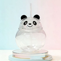 Vaso de Plástico Transparente con Pajita y Tapa Redonda con Diseño de Panda, con Luz