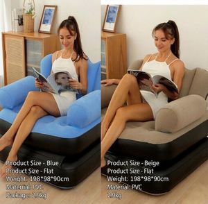 Portable Simple Inflatable Sofa, Home-use Foldable Environmental protection Thickened PVC Flocked air <b>Cushion</b> Recliner - Product Image 3