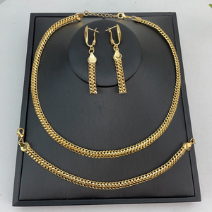 Juego de Joyería de Oro Laminado 14k al por Mayor, Collar, Pulsera, Aretes Cubanos para <span class=keywords><strong>Mujer</strong></span>, para Regalos de Boda y Fiesta, FHK24074 - Product Image 4