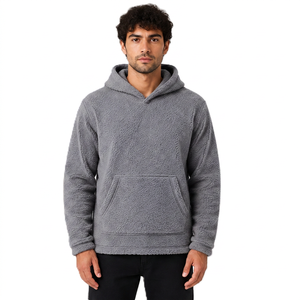 Custom Oversized Sherpa Fleece Hoodie Men's Winter Sherpa Fleece Jacket Stand Collar Front Logo Solid Color <b>Zip</b>-up Design - Product Image 1