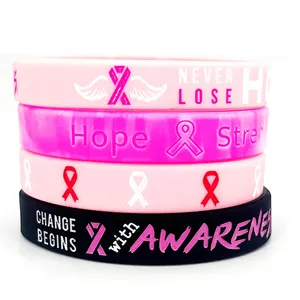 4 Style Series Breast Cancer Awareness Pulseiras Rubber Wristband, Courage Breast Promotion Prevention Bracelet