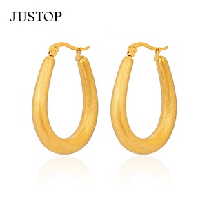 Trendy <b>Hook</b> Hoop <b>Earrings</b> Women's 18K Gold Plated Stainless Steel Hypoallergenic Waterproof Fashion Jewelry JUSTOP - Product Image 2