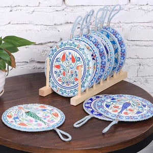 Nouveaux napperons en céramique de style chinois-Tapis de pot à corde suspendus ronds de 16cm, tapis de <span class=keywords><strong>plaque</strong></span> résistants à la chaleur, tapis de table thermo-isolants - Product Image 3