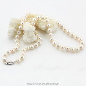 Collar de perlas redondas cultivadas en agua dulce, simple, blanco, grado AA +, 7-8mm - Product Image 4