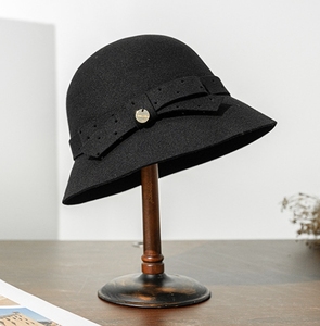 A121203 Chapeau de pêcheur Hepburn vintage avec nœud Chapeau Fedora élégant et polyvalent Offre Spéciale chapeau en feutre de laine 100% - Product Image 4