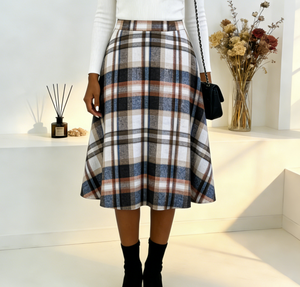 กระโปรงทรงเอพลีทลายตารางสีม่วงแดงสำหรับผู้หญิงไซส์ใหญ่ เอวธรรมชาติ แต่งระบาย ความยาวระดับเข่า เหมาะสำหรับใส่ในฤดูหนาว - Product Image 6