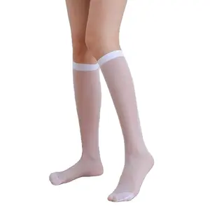 Ultra Thin Women's Half Length Mid Length White Silk Stockings For Forei