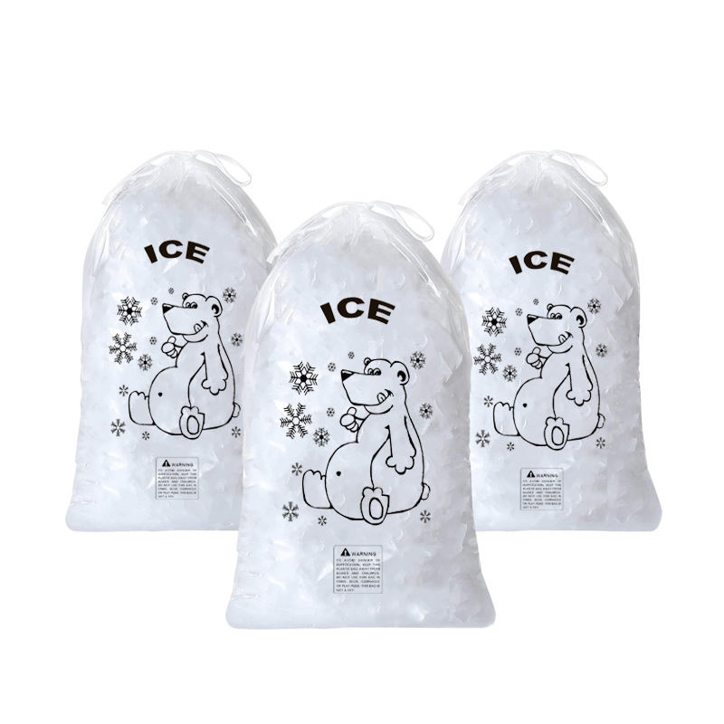 Custom Plastic Bags for Ice Cube Packaging Food Grade 8lbs Blue Flat  Drawstring Type Ice Bag