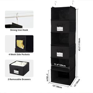 Hanging Closet Organizer 6 Shelves With Drawers And Pockets For Clothes <b>Shoes</b> Bedroom <b>Storage</b> Fabric Non Woven Material - Product Image 3