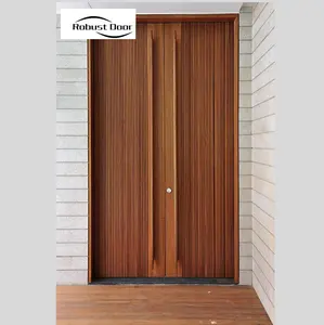フロント両開きドアデザイン木製玄関ドア外部スマート木製フレンチドア