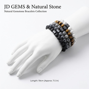 Bracelet en pierre naturelle de lave et œil de tigre, manchette, chaîne, perles d'hématite cylindriques, amulette énergétique pour homme - Product Image 2