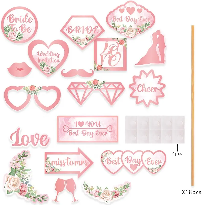 DAMAI花嫁が写真の小道具になる結婚式のバレンタインデーの独身パーティーのための紙のパーティー用品ピンクの写真の小道具用品