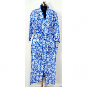 Kimono en coton de haute qualité pour des nuits confortables – Col en V, imprimé floral, respirant, longueur intégrale, style décontracté - Product Image 1