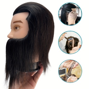 Tête de Mannequin Homme avec Barbe Cheveux Humains Coupe Tête d'Entraînement avec Cheveux Epais Tête de Mannequin de Coiffeur Tête de Poupée - Product Image 4