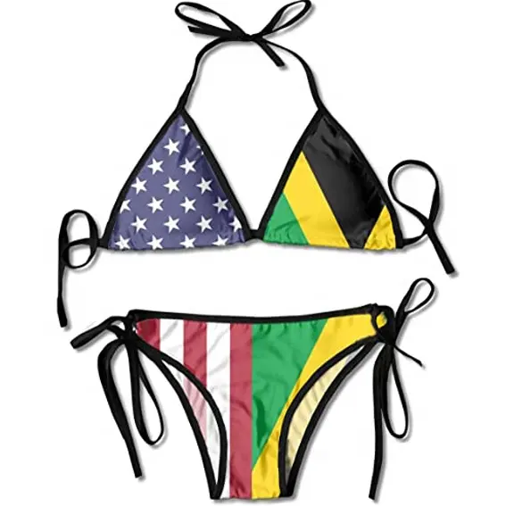 Groothandel Custom Mini Braziliaanse Jamaica Vlag Bikini Vrouwen 2 Piece Swim Wear G-string Rasta Badmode En Badmode Bikini Set