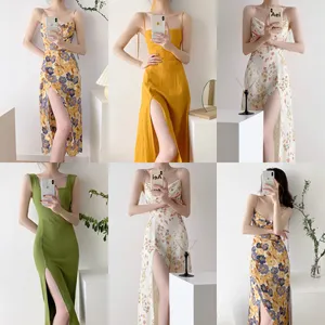 Fairy Chiffon Long Skirt French Wholesale Factory Hot Selling High Quality Vintage Summer Dress Natural Jacquard Floral Print