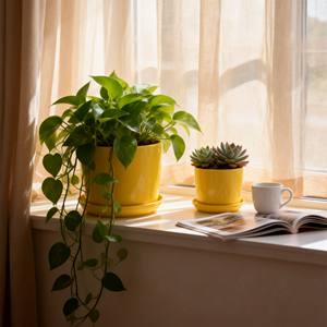 Compre Macetas de Cerámica Esmaltada con Plato y Base al por Mayor / Decoración para el Hogar Ecológica y Duradera - Product Image 4