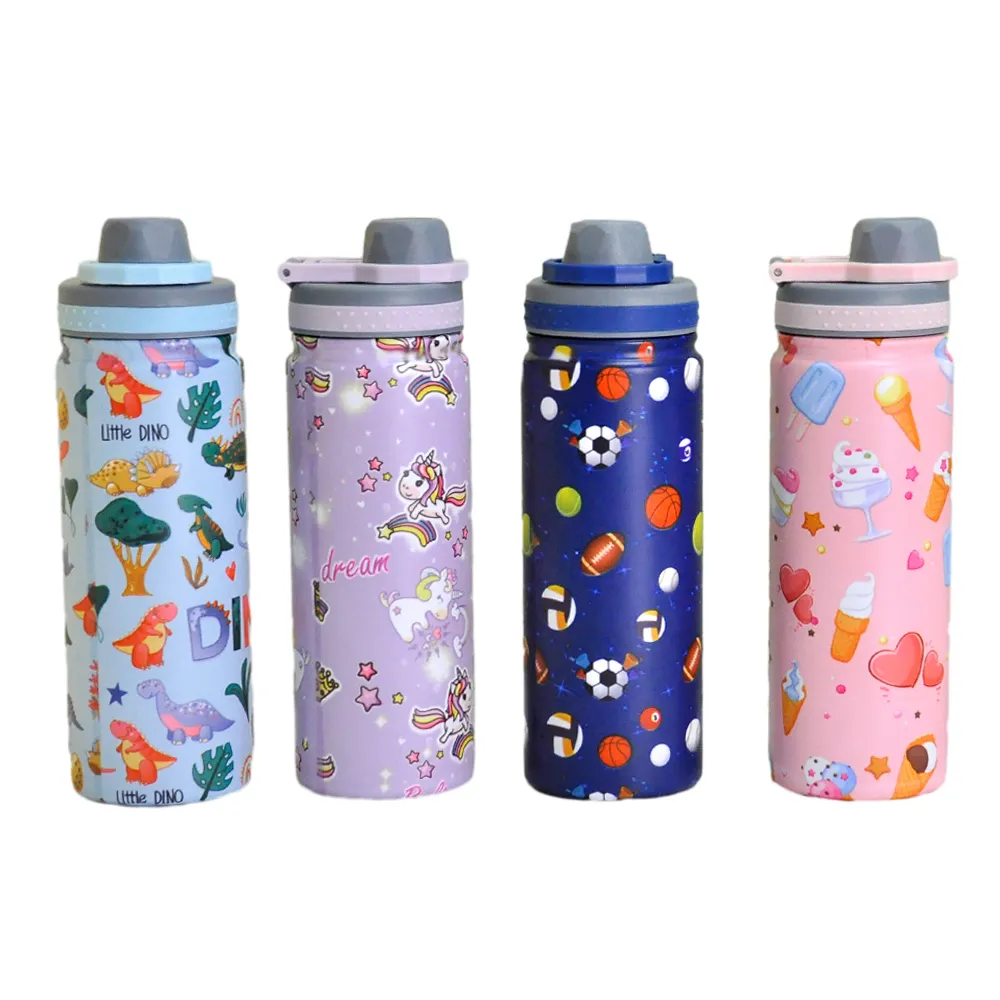 500 ml tragbare Kinderwasserflasche Stroh trinken niedliches Design Edelstahl-Wasserflasche für Kinder Kinder Schule mit Strohhalm