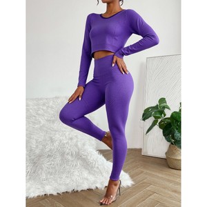 Tuta sportiva Casual a vita alta da donna tinta unita pantaloni a maniche lunghe caldi per l'autunno e l'inverno - Product Image 6