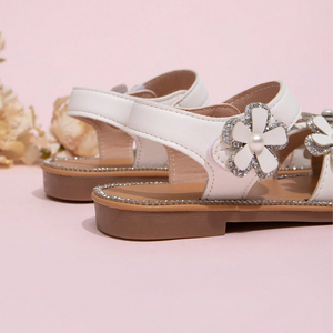 Nuevas Sandalias de Princesa para Niñas - Sandalias Planas de Playa con Pedrería de Cristal y Flores, Suela Suave - Product Image 5