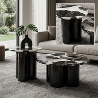 Table basse gigogne en marbre noir Calacatta Luca Natural |   Ensemble de tables basses rondes à veines blanches pour salon moderne et hôtel