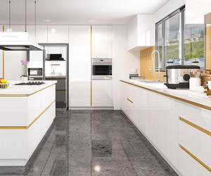 High <b>Gloss</b> Factory Complete Modern Wooden <b>White</b> Shaker Modular Kitchen Island <b>Cabinet</b> for Apartment and Hospital Use - Product Image 3